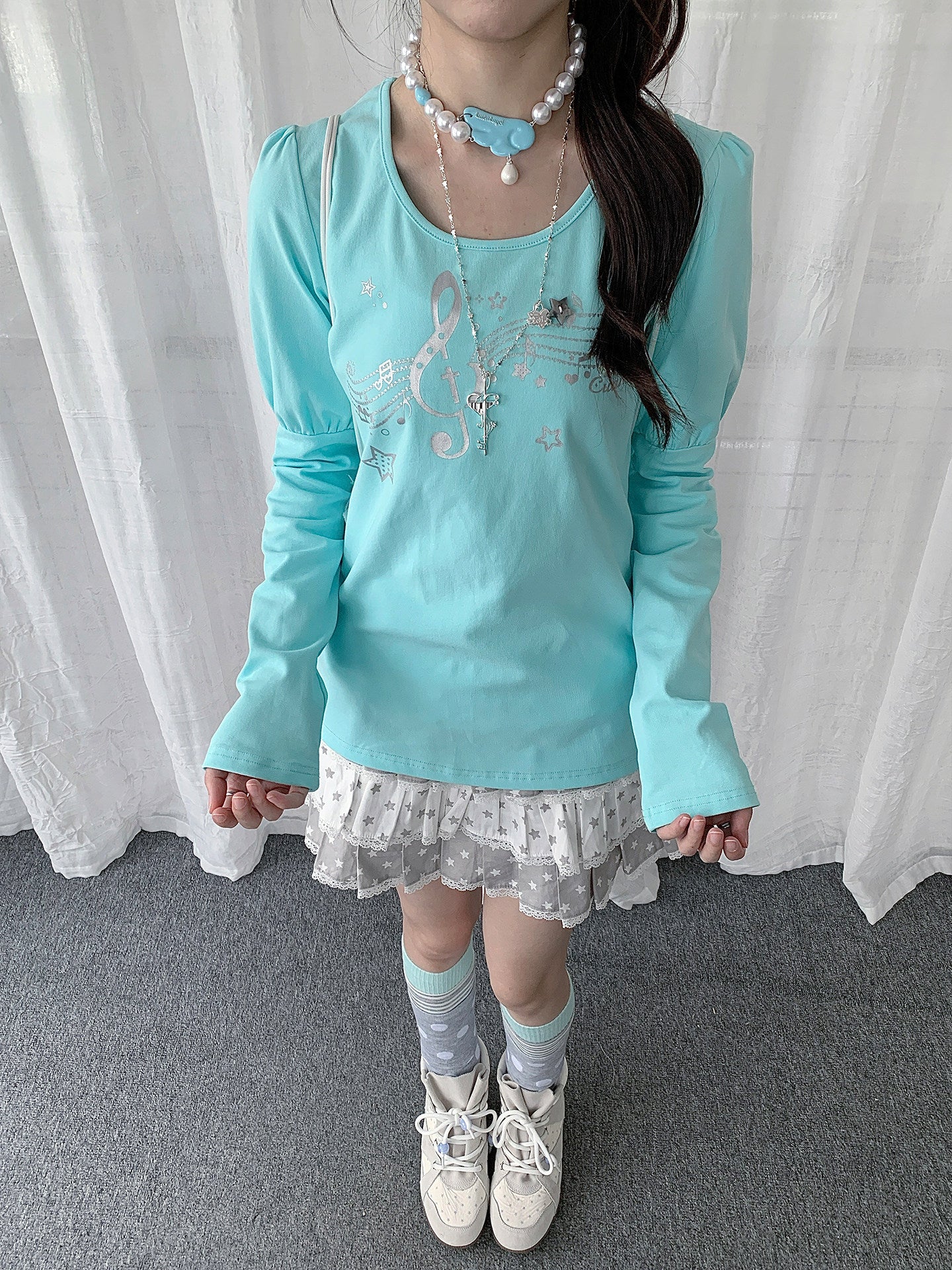 Wish Melody Puff-Sleeve Long Sleeve Top