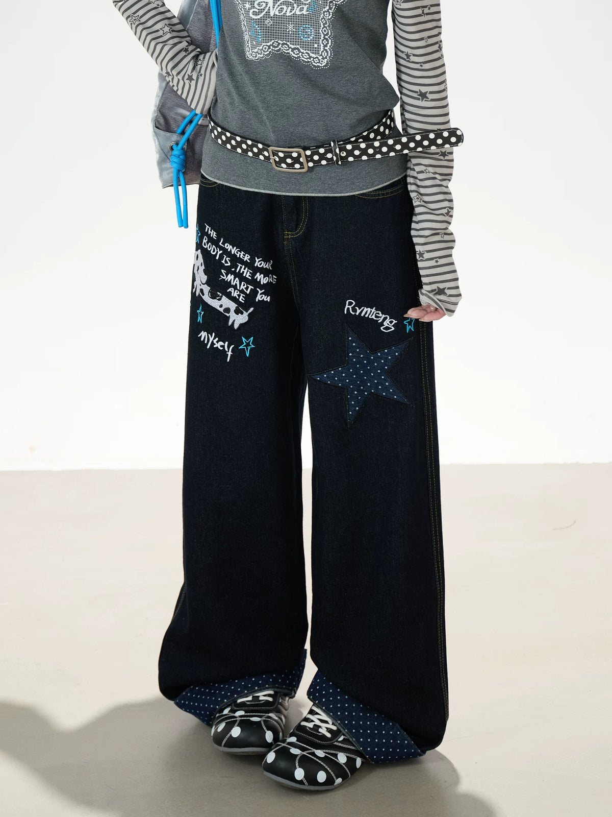 Puppy & Star Graphic Washed Wide-Leg Jeans