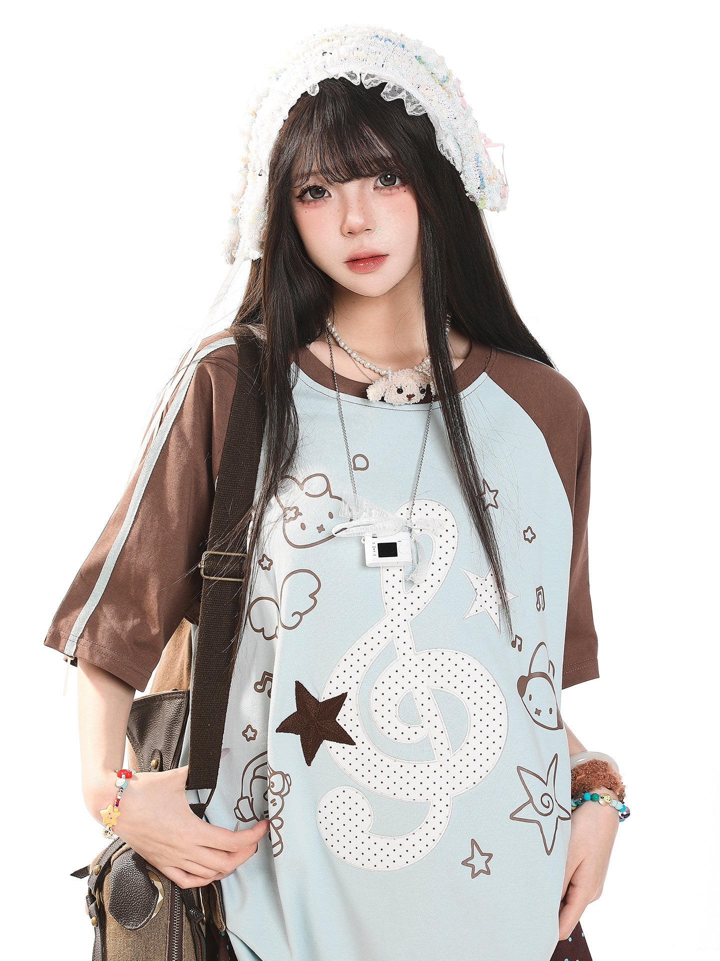 Music Note Star Raglan Tee — Oversized Short Sleeve