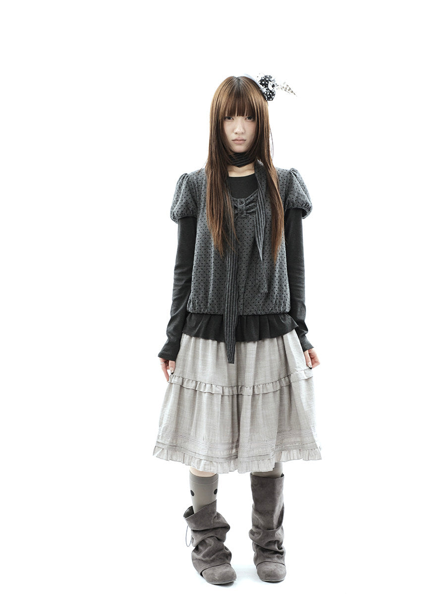 Polka Dot Layered Two-Piece Top Set with Scarf