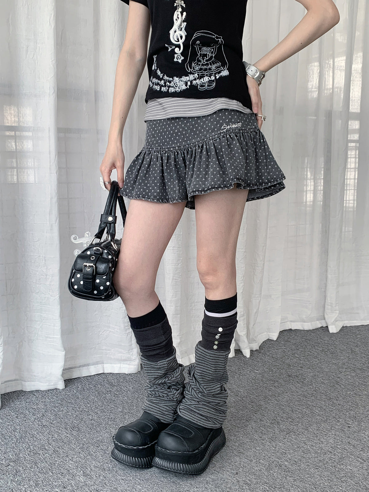 Washed Gray Star Ruffle Skort