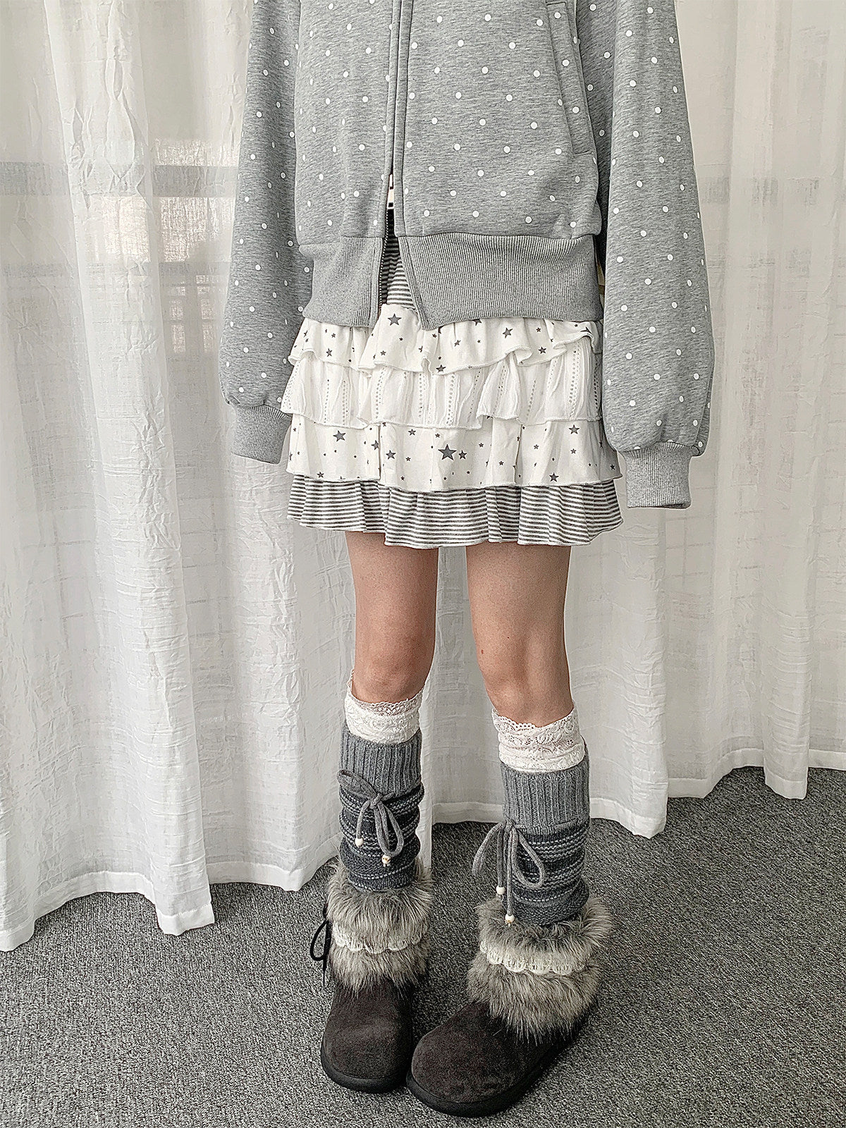 Star Stripe Tiered Ruffle Mini Skirt