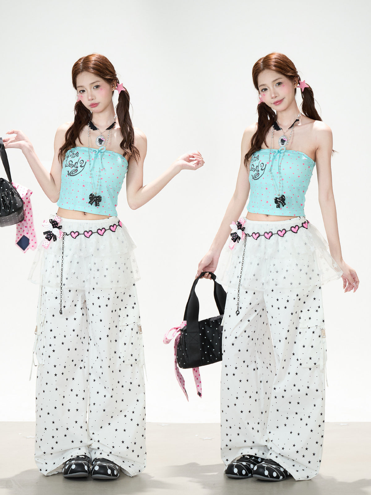 Allover Star Cargo Wide Leg Pants