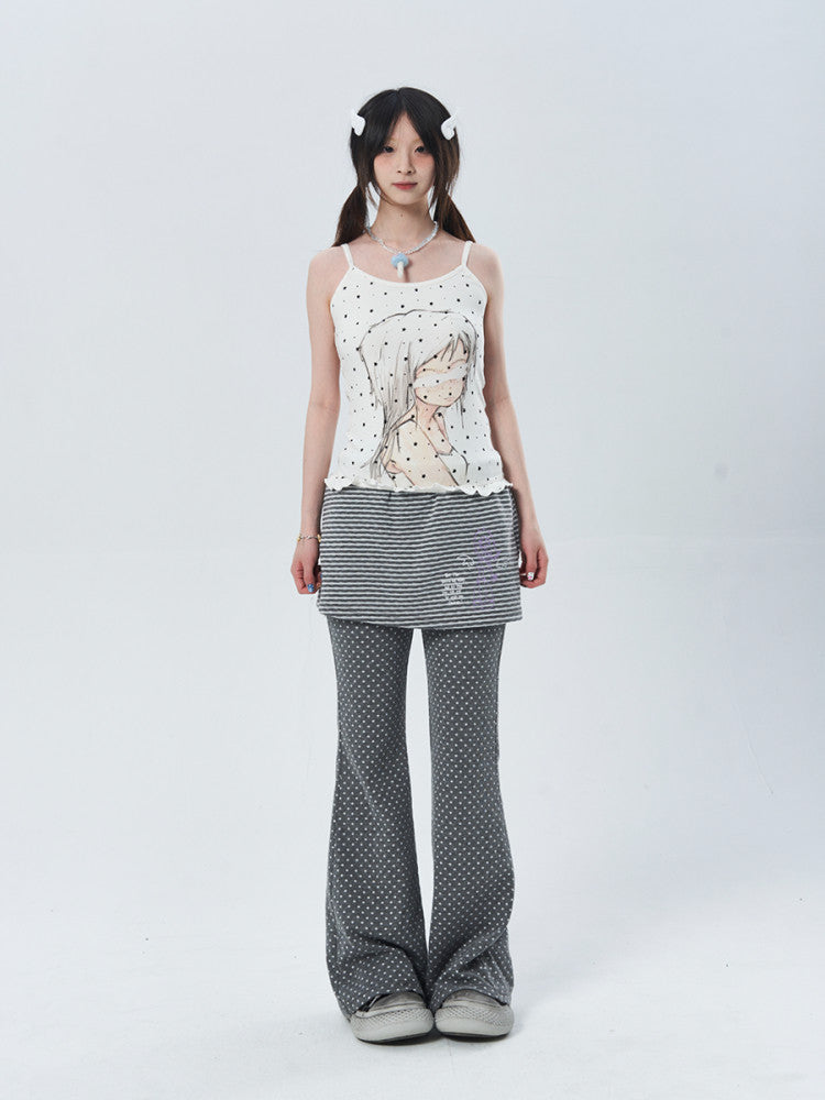 Polka Dot Layered Flare Skirt Pants