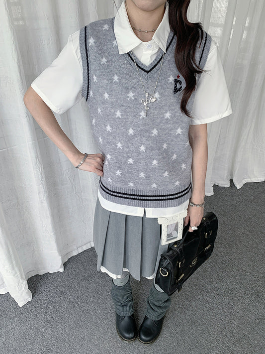 Star Jacquard V-Neck Knit Vest