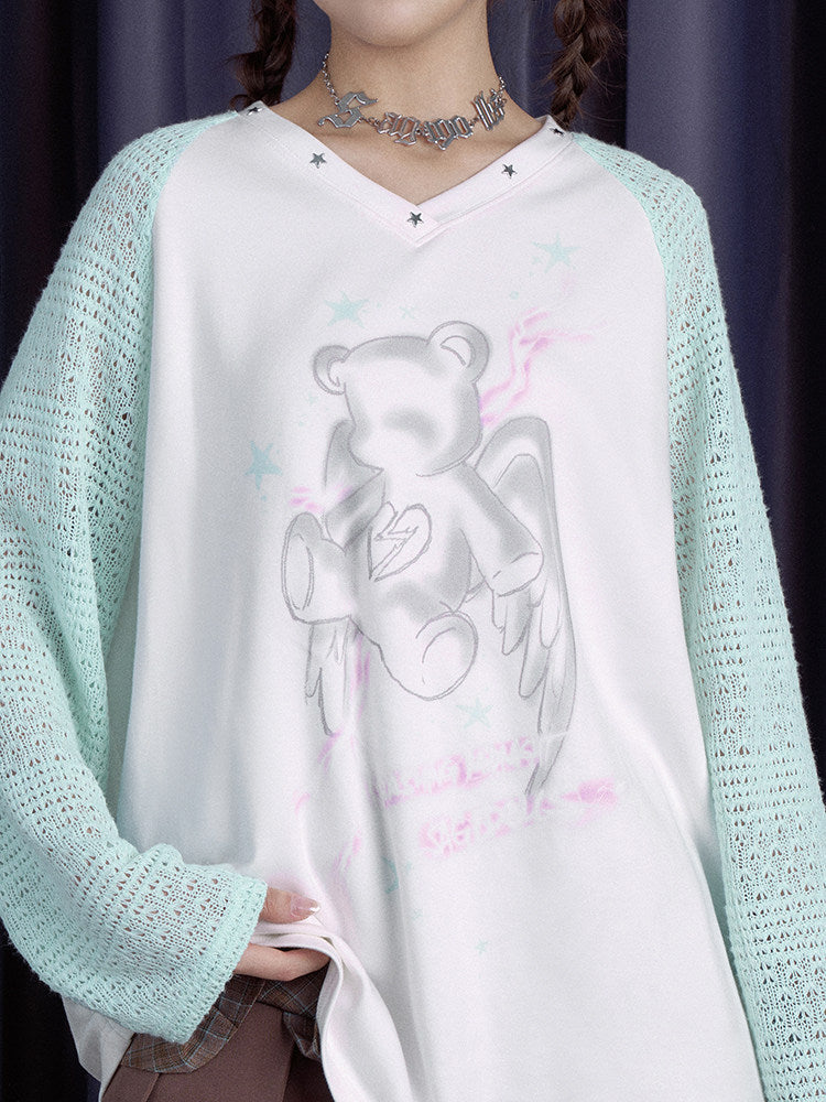 White Night Angel Wing Sheer Long Sleeve Top