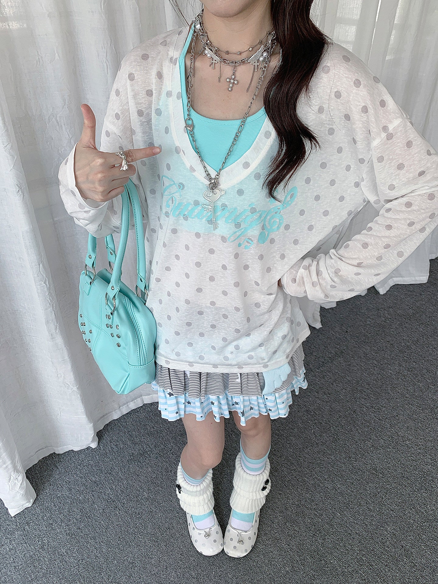 Star Veil Halter Two-Piece Long Sleeve Top Set