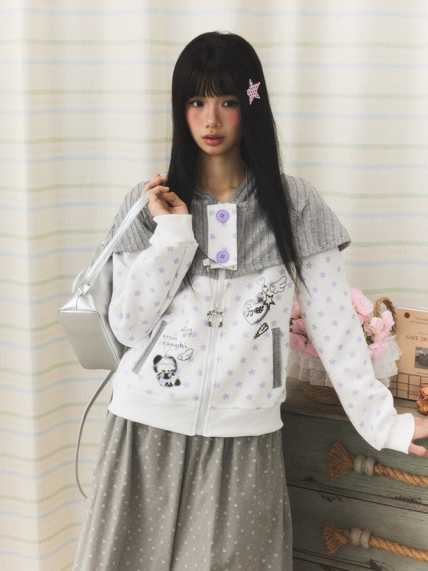 Starfall Cape-Layer Zip-Up Hoodie