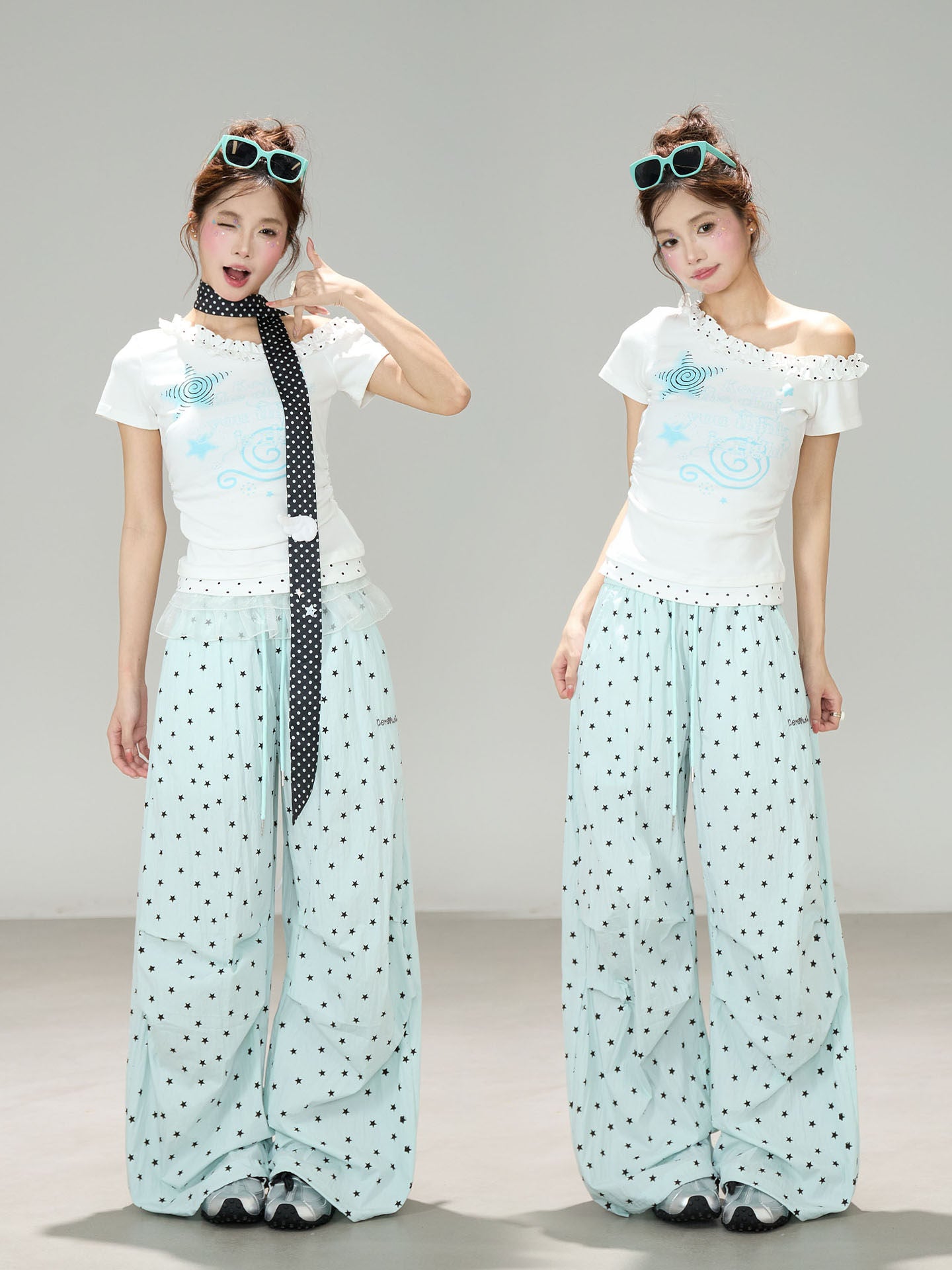 Light Blue Star Wide Leg Pants