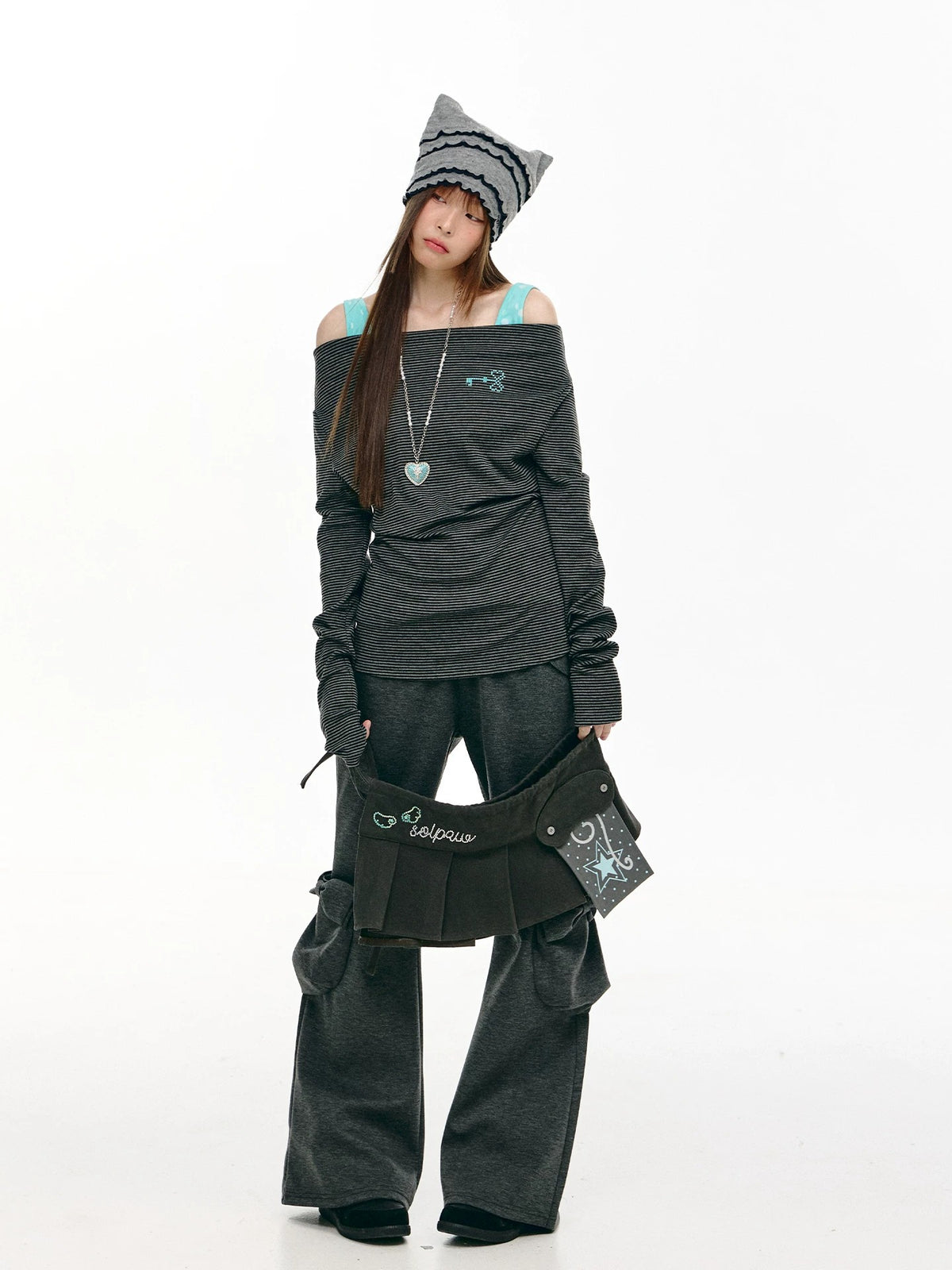 Star Pocket Pleated Layering Wrap Skirt