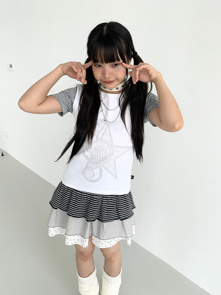 Trio Stripe Star Tiered Mini Skirt