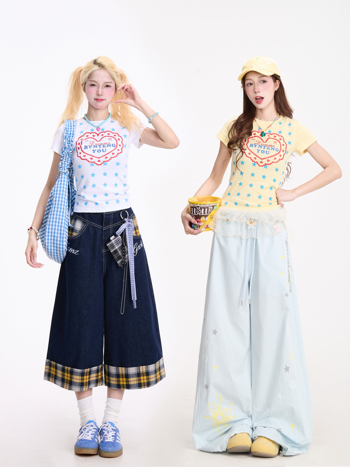 Dreams Star Baby Tee & Light Blue Wide-Leg Pants