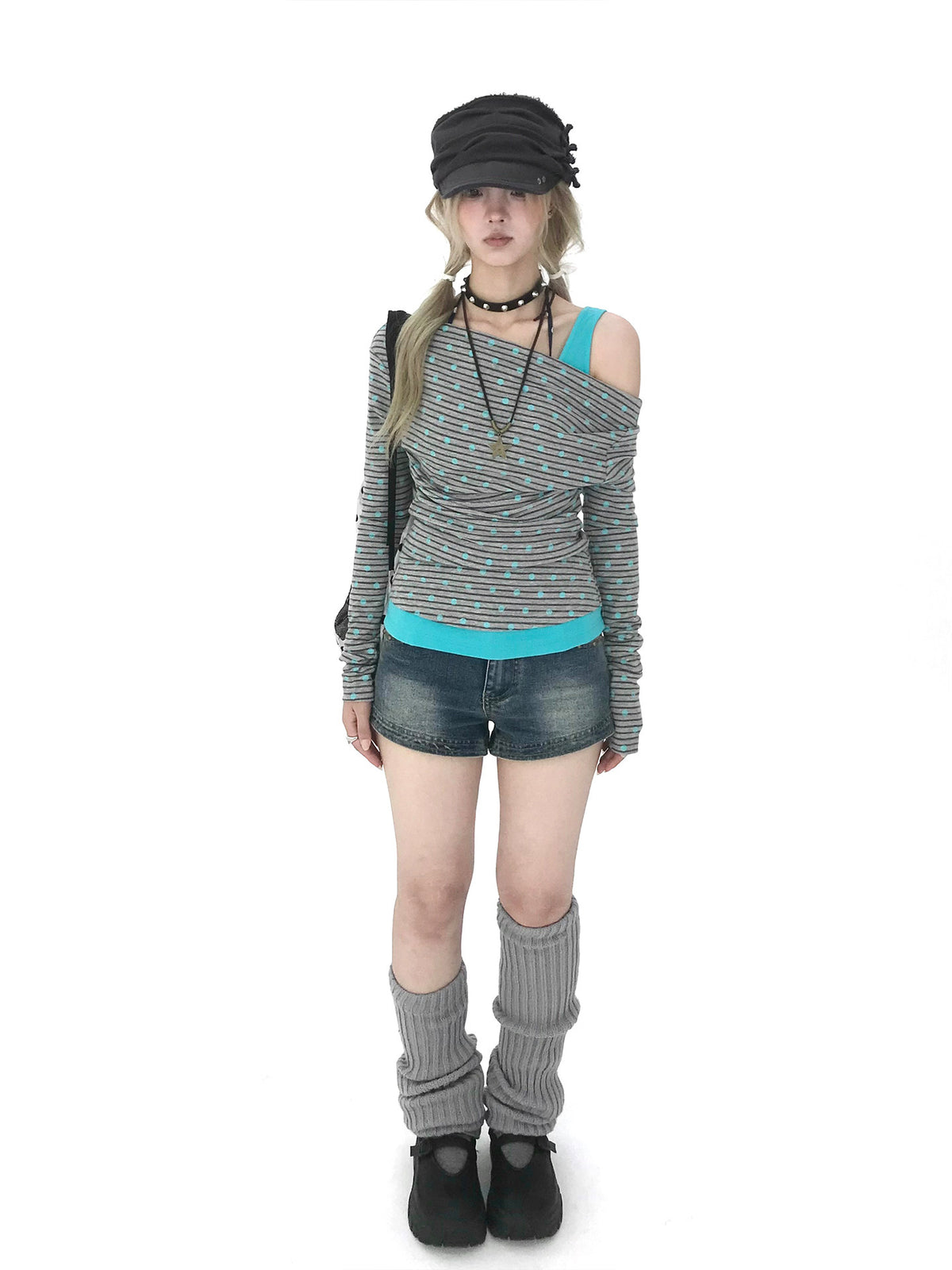 Polka Dot Asymmetric Layered Long Sleeve Top