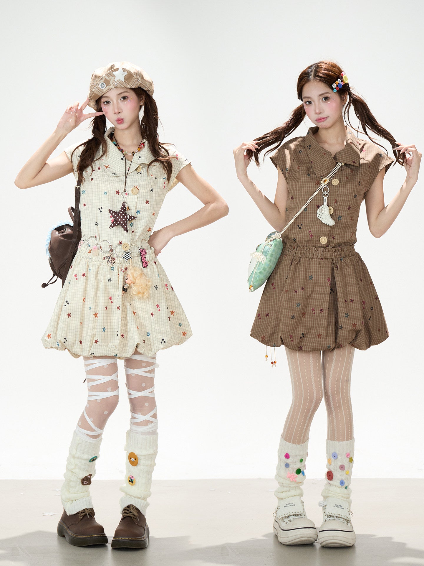 Starry Plaid Bubble Mini Dress