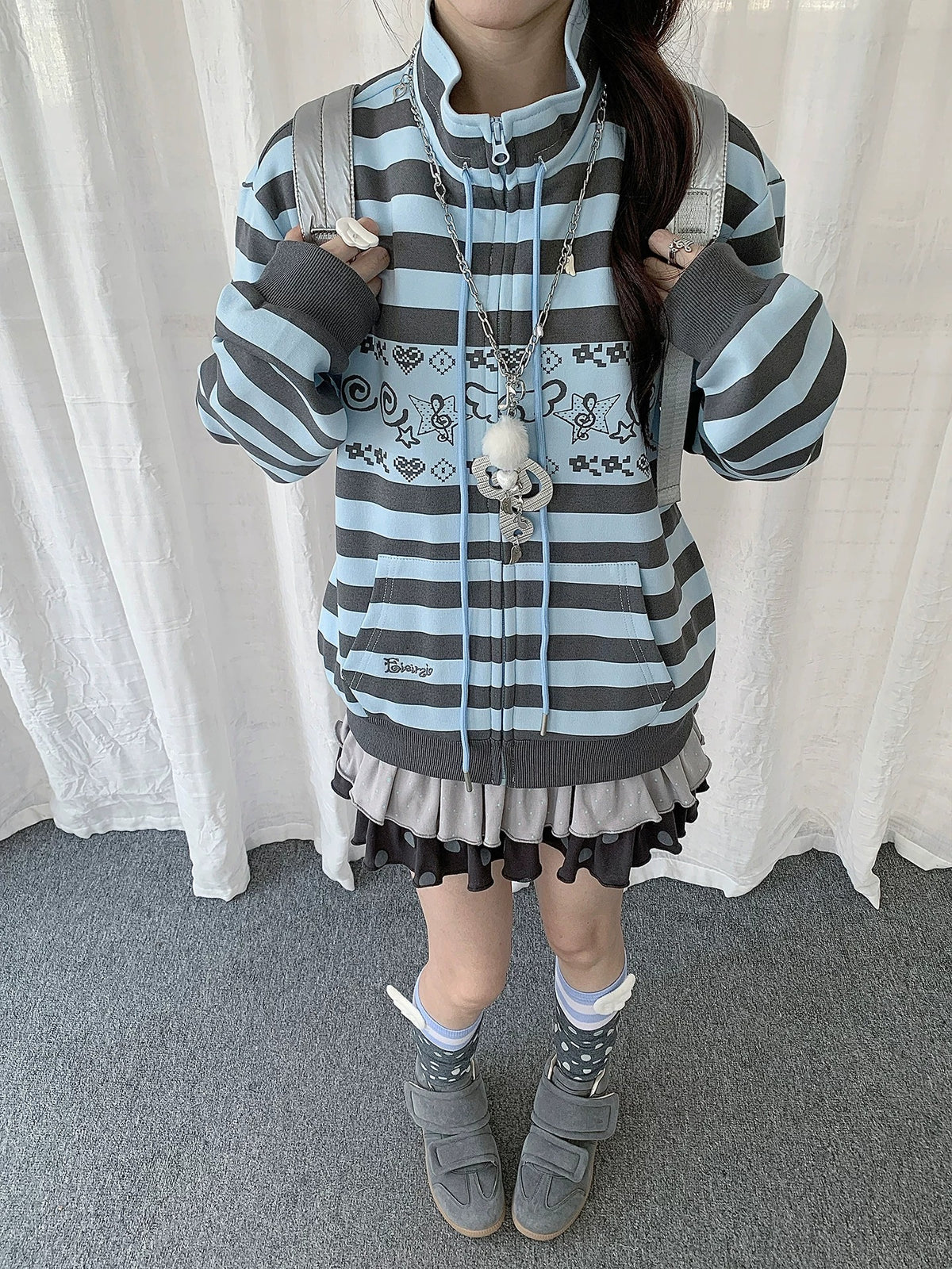 Striped Graphic Zip-Up Jacket
