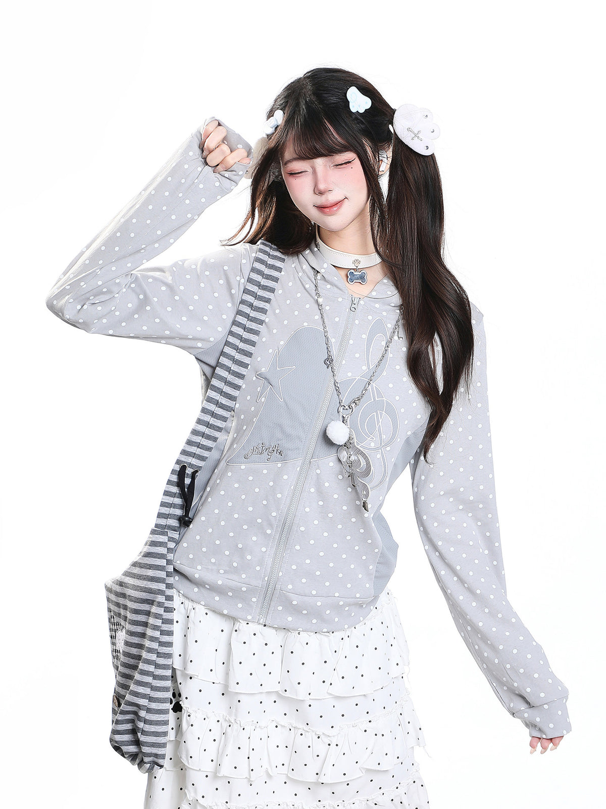 Polka Dot Star Zip-Up Hoodie