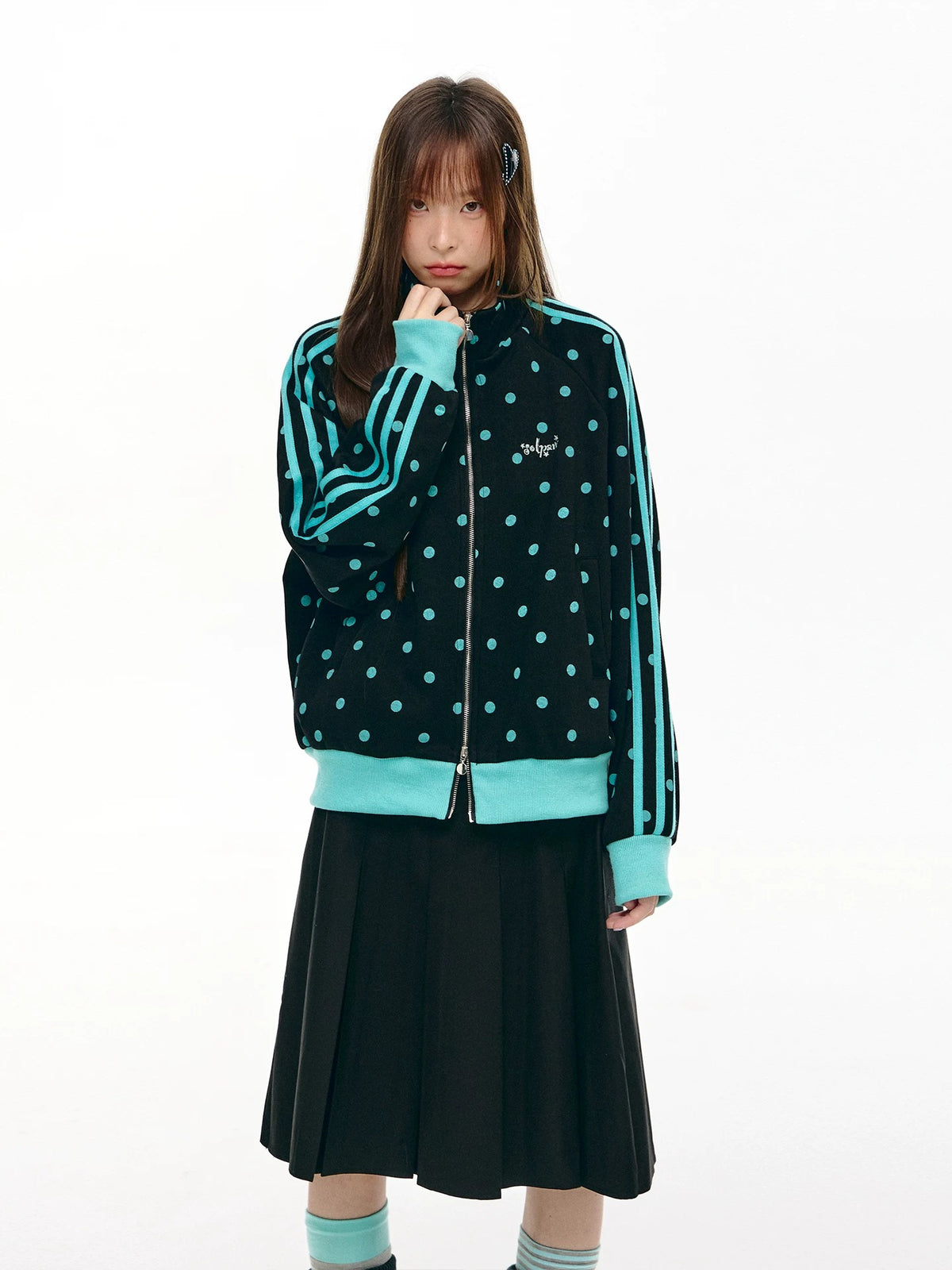 Mint Polka Dot Double-Zip Track Jacket