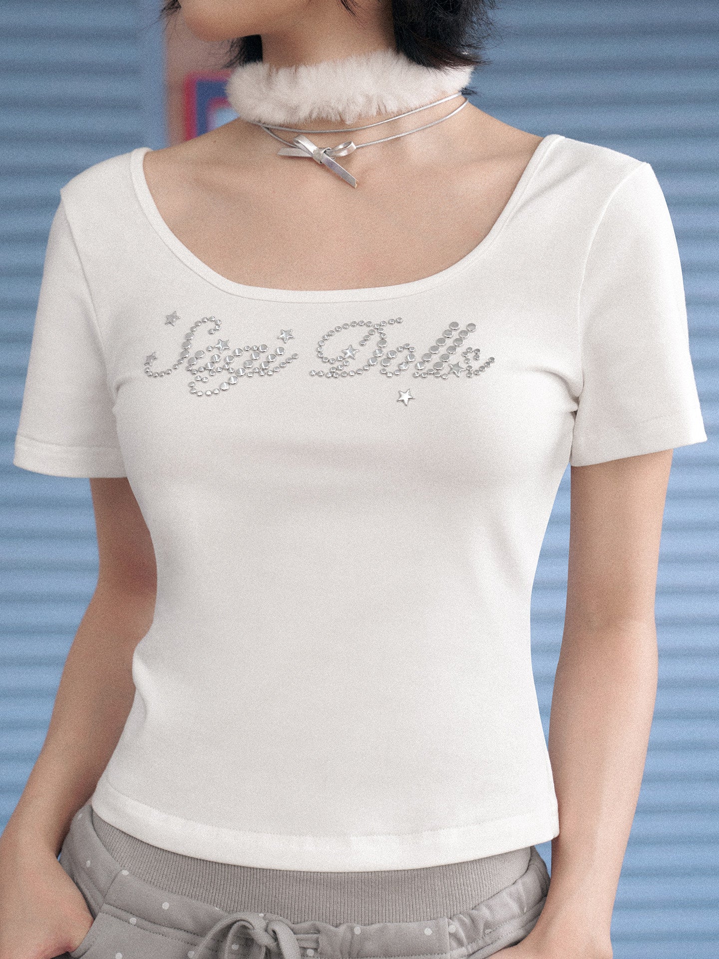 Angel Wing Lace-Up Rhinestone Tee