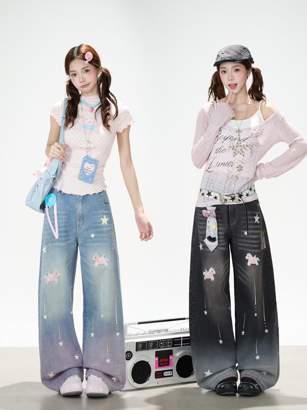 Dreamy Unicorn Star Washed Wide-Leg Jeans