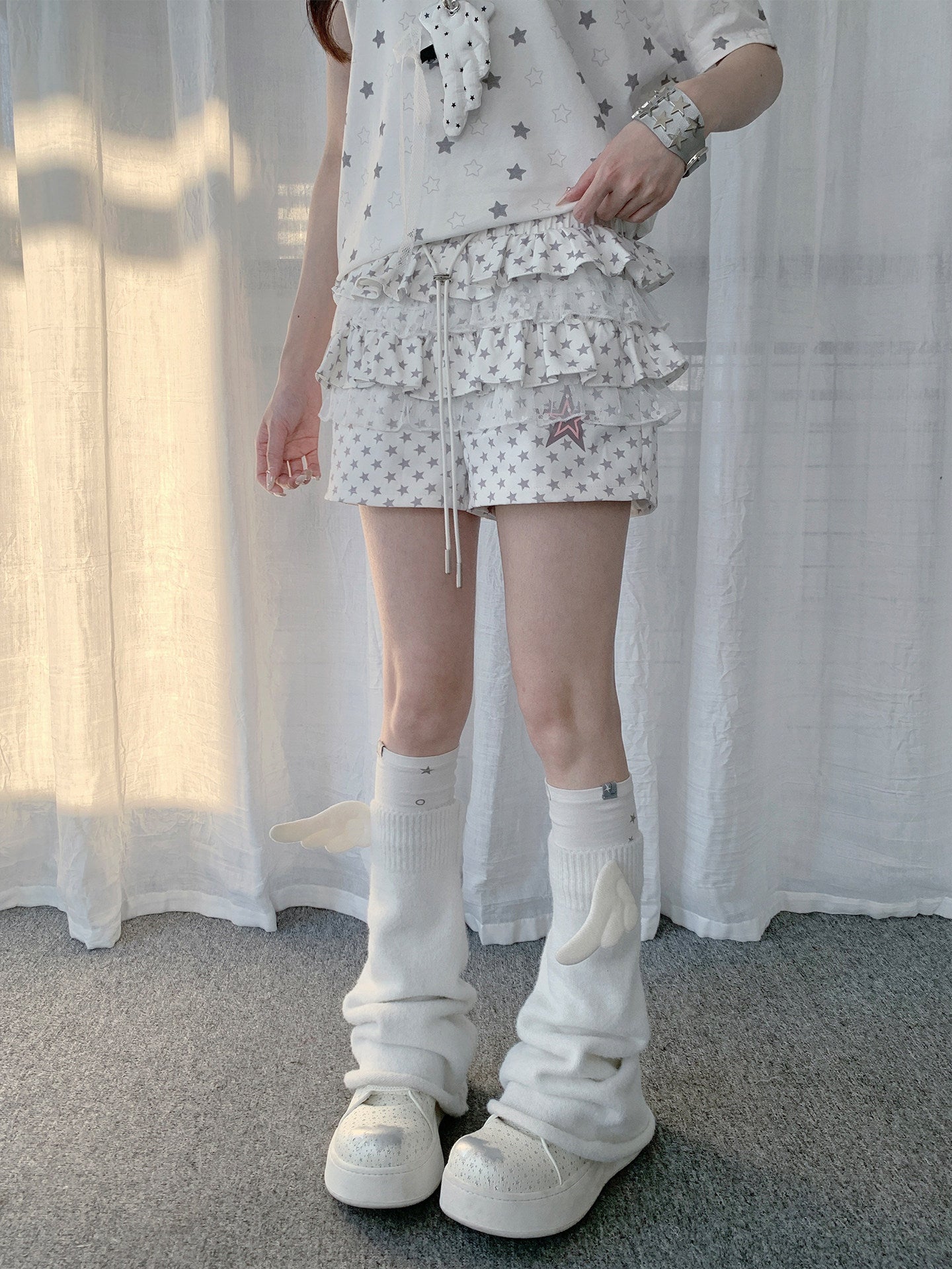 Star Lace Tiered Ruffle Shorts