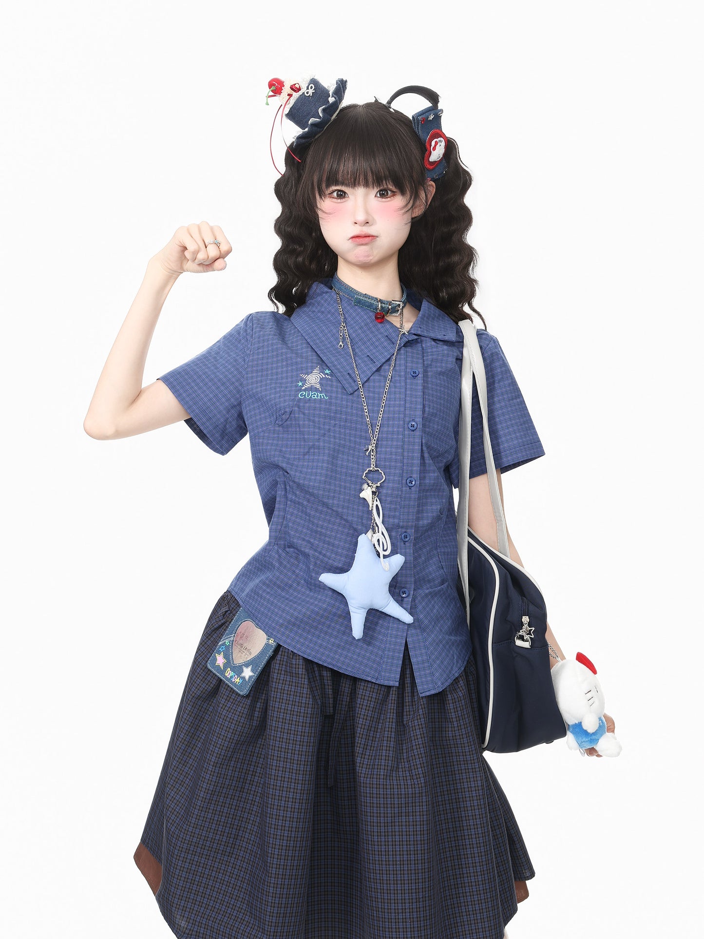 Rainbow Heart Plaid Fitted Short-Sleeve Shirt