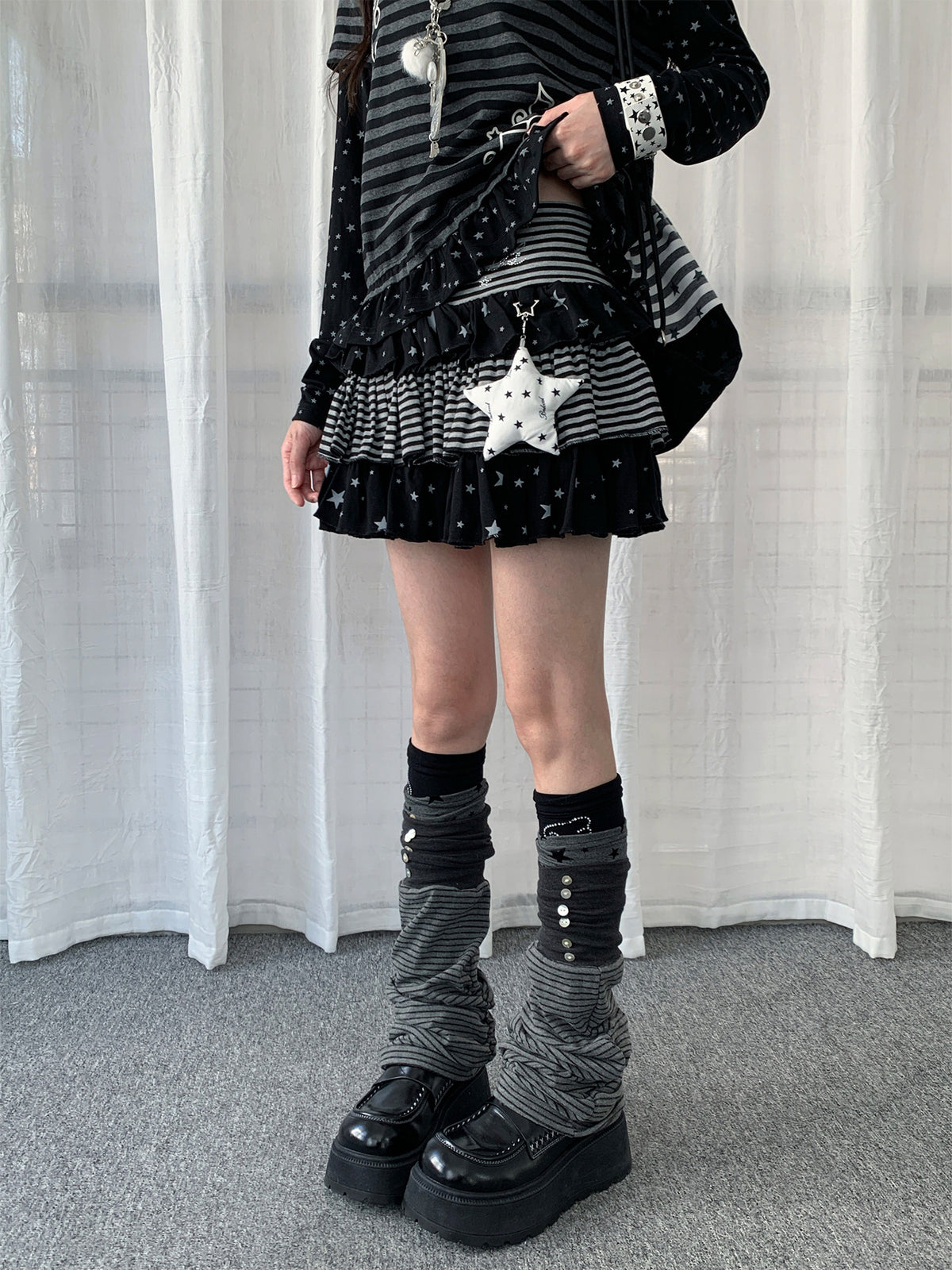 Star Stripe Tiered Ruffle Mini Skirt with Charm