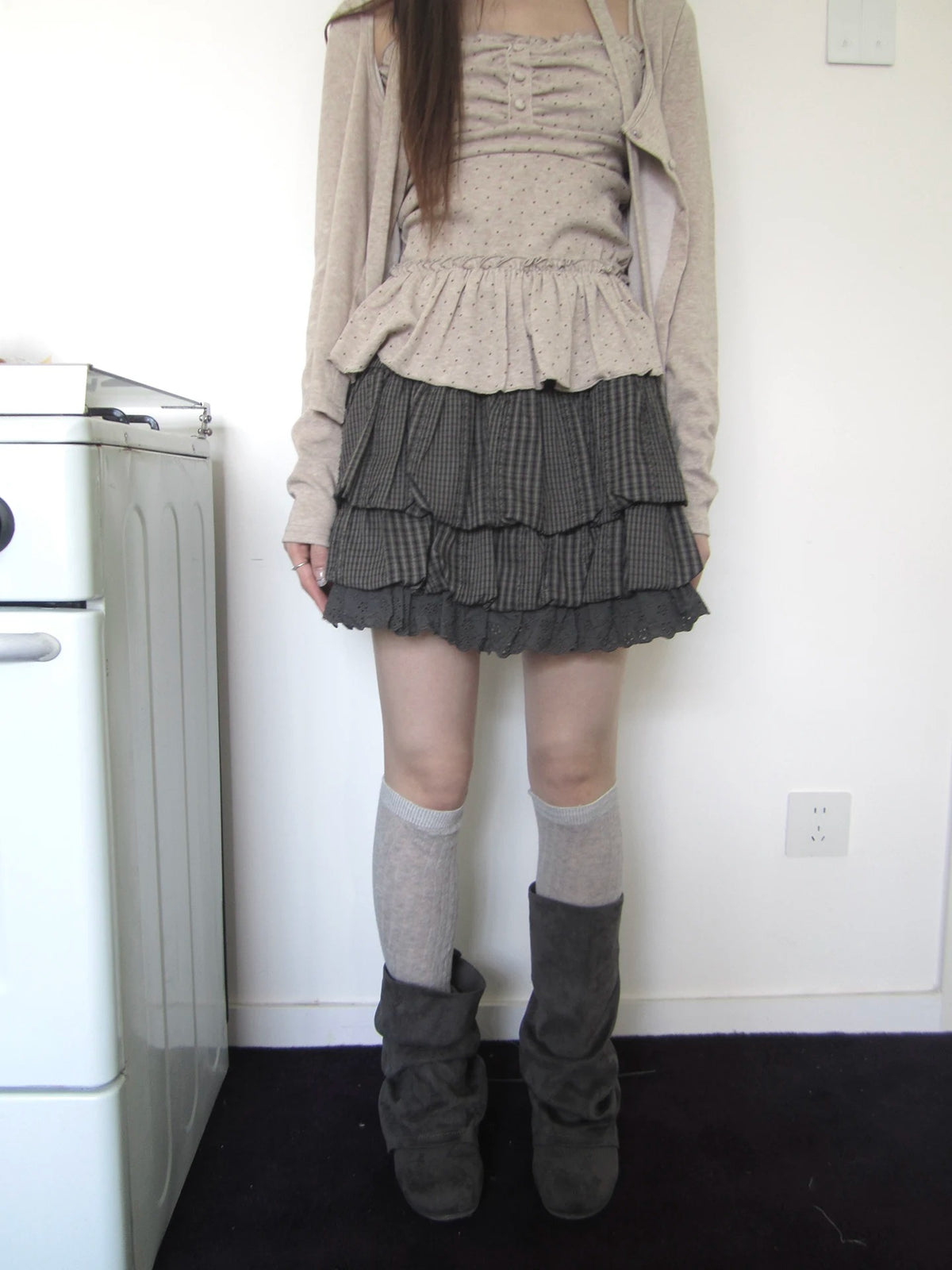 Plaid Layered Ruffle Mini Skirt