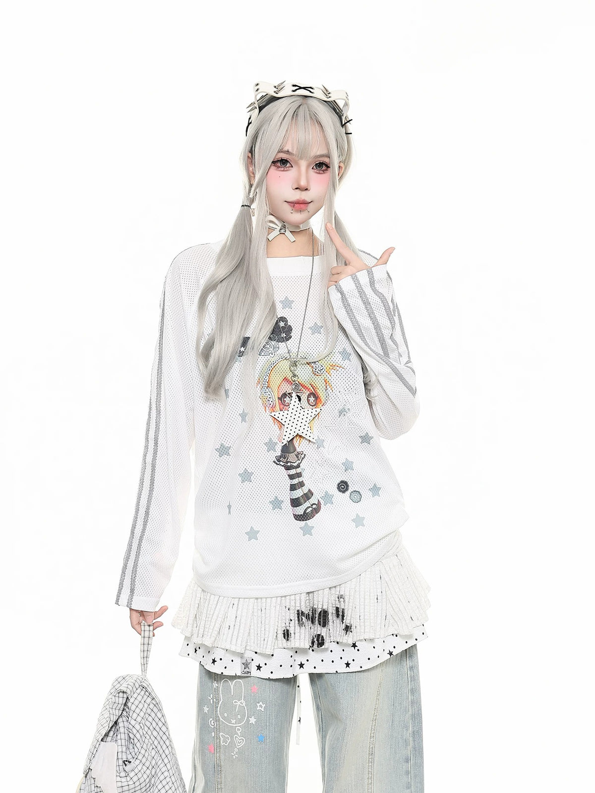 Star Stripe Mesh Long Sleeve Tee