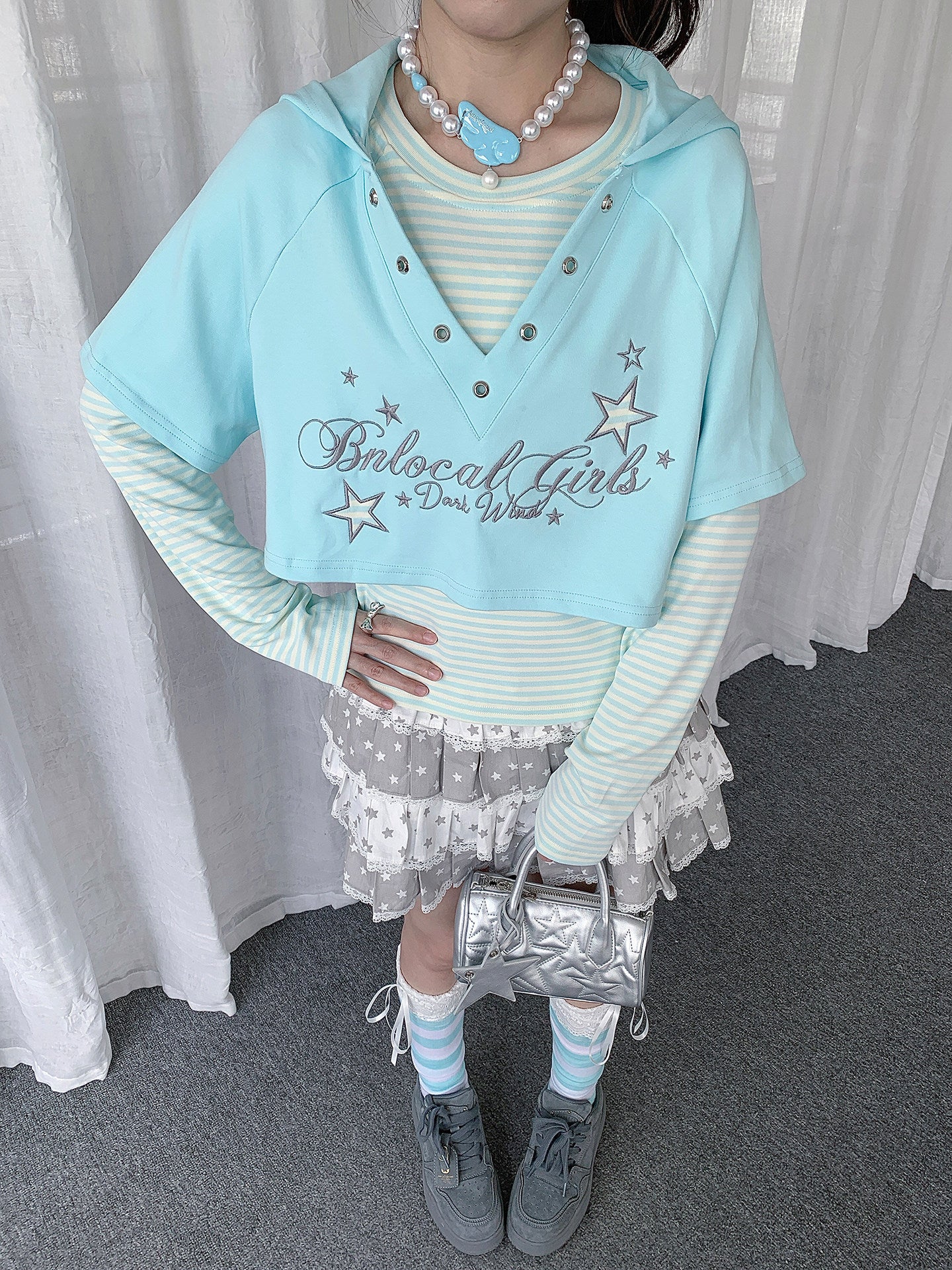 Star Whisper Layered Hoodie Two-Piece Top Set