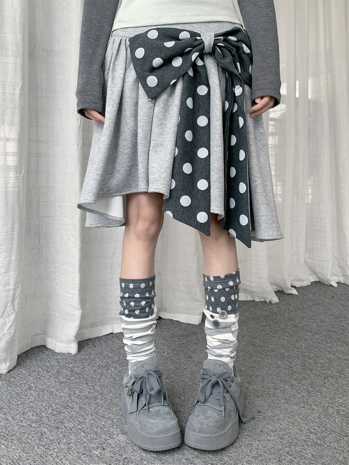 Polka Dot Stripe Button Slouch Leg Warmers