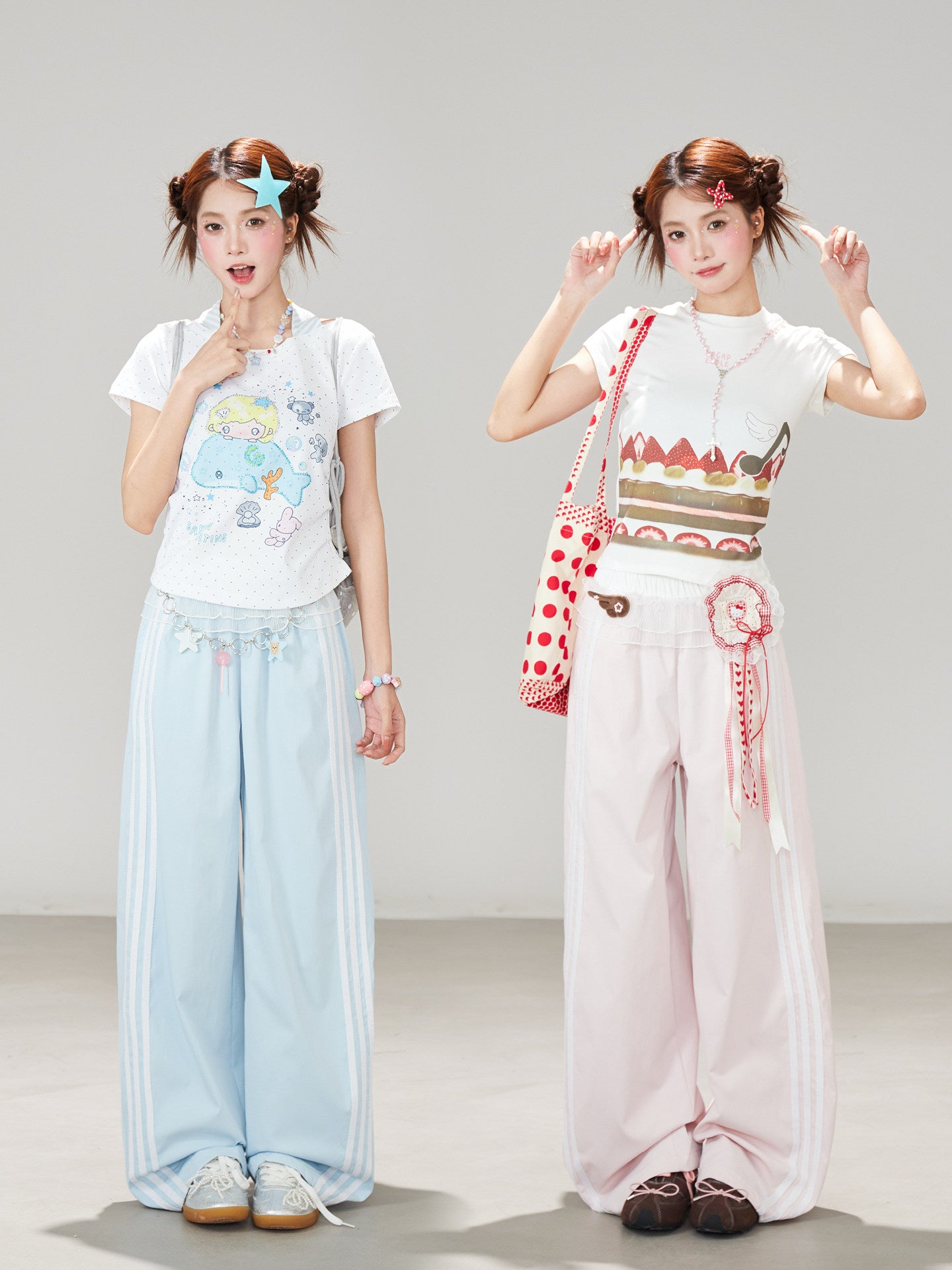 Ruffle Waist Side Stripe Wide-Leg Pants