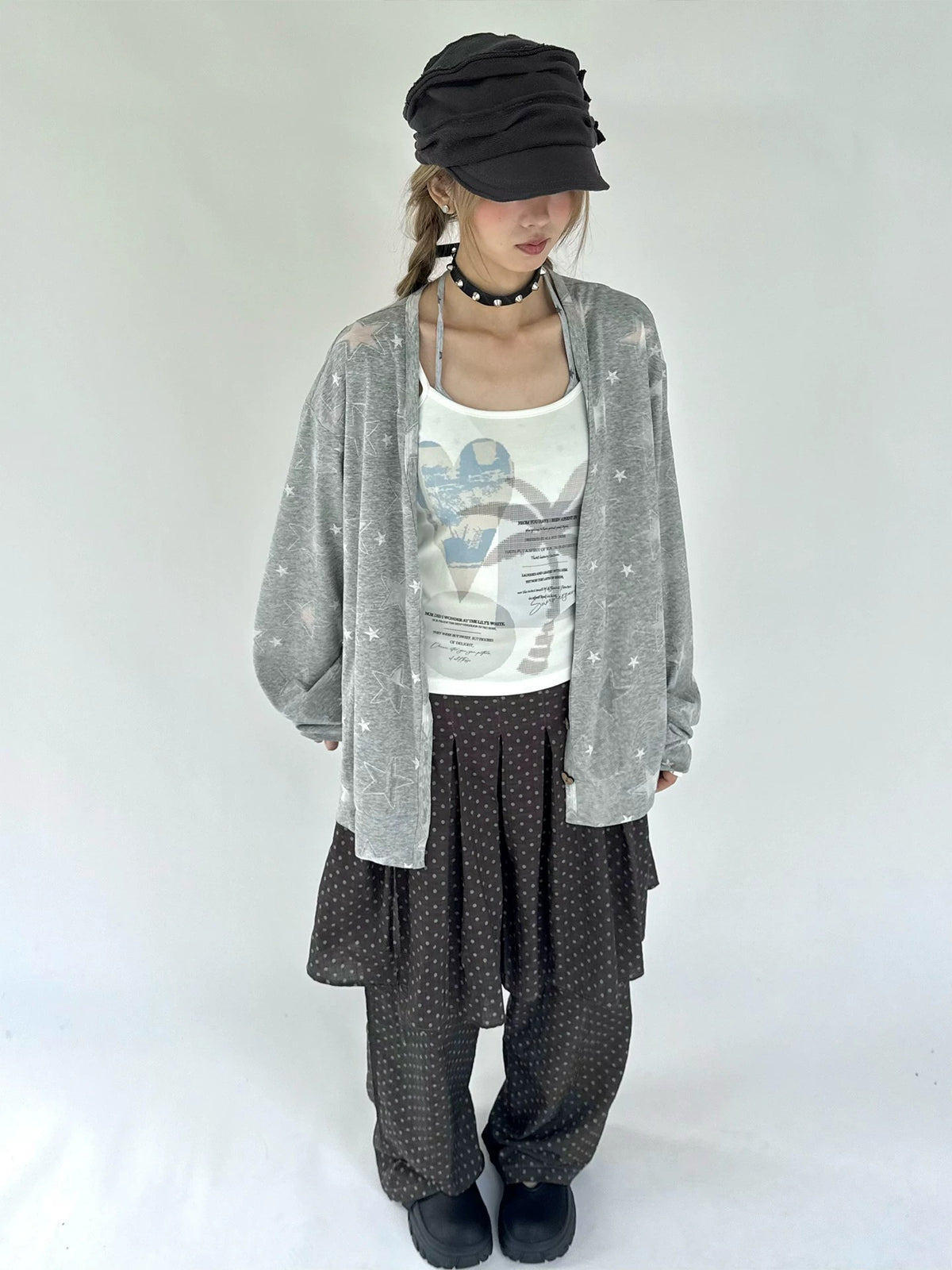 Heather Gray Sheer Star V-Neck Cardigan