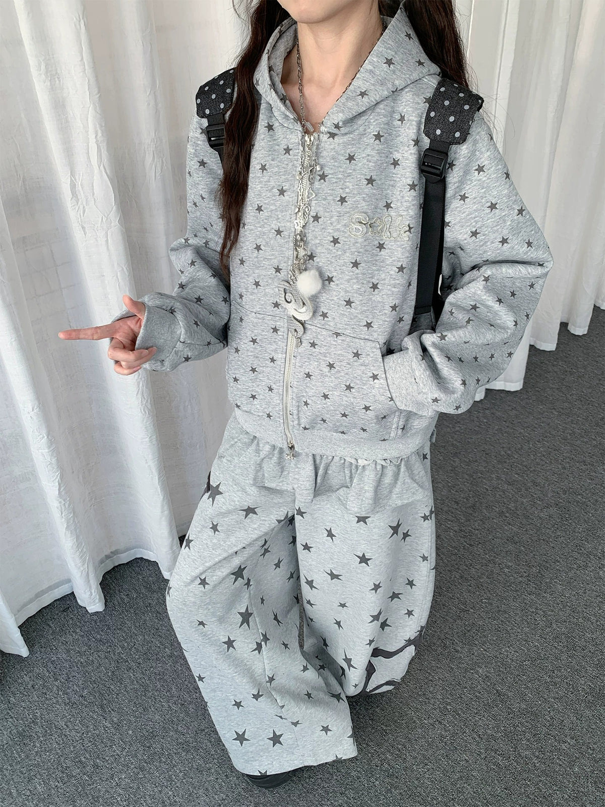 Allover Star Print Zip-Up Hoodie