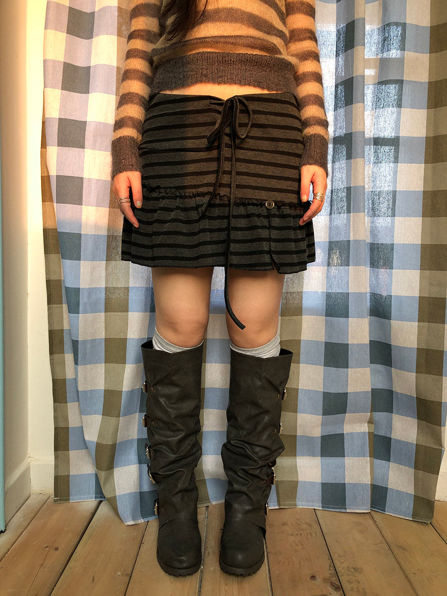 Striped Pleated Tie-Waist Mini Skirt
