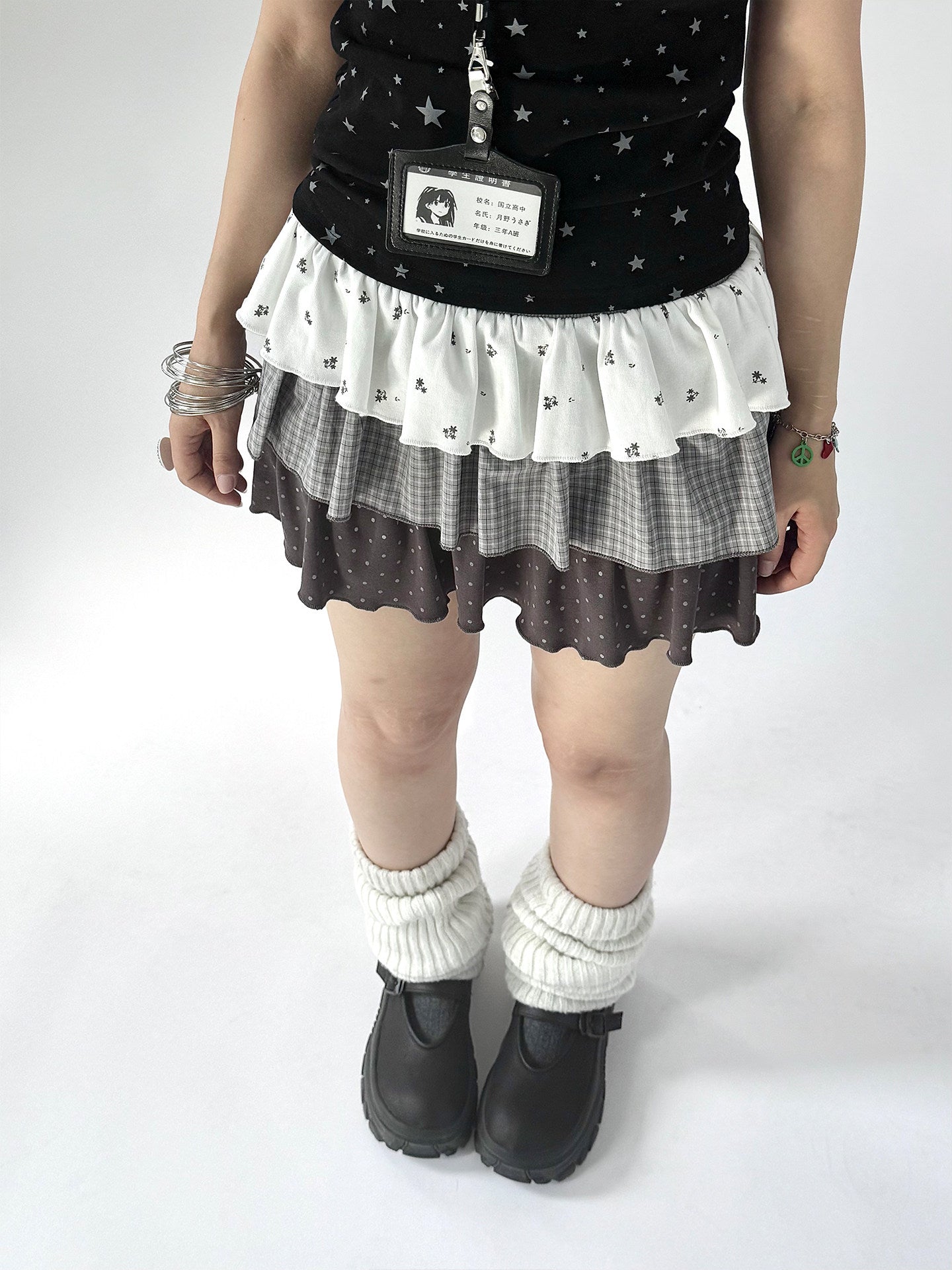 Floral Plaid Tiered Low-Rise Mini Skirt