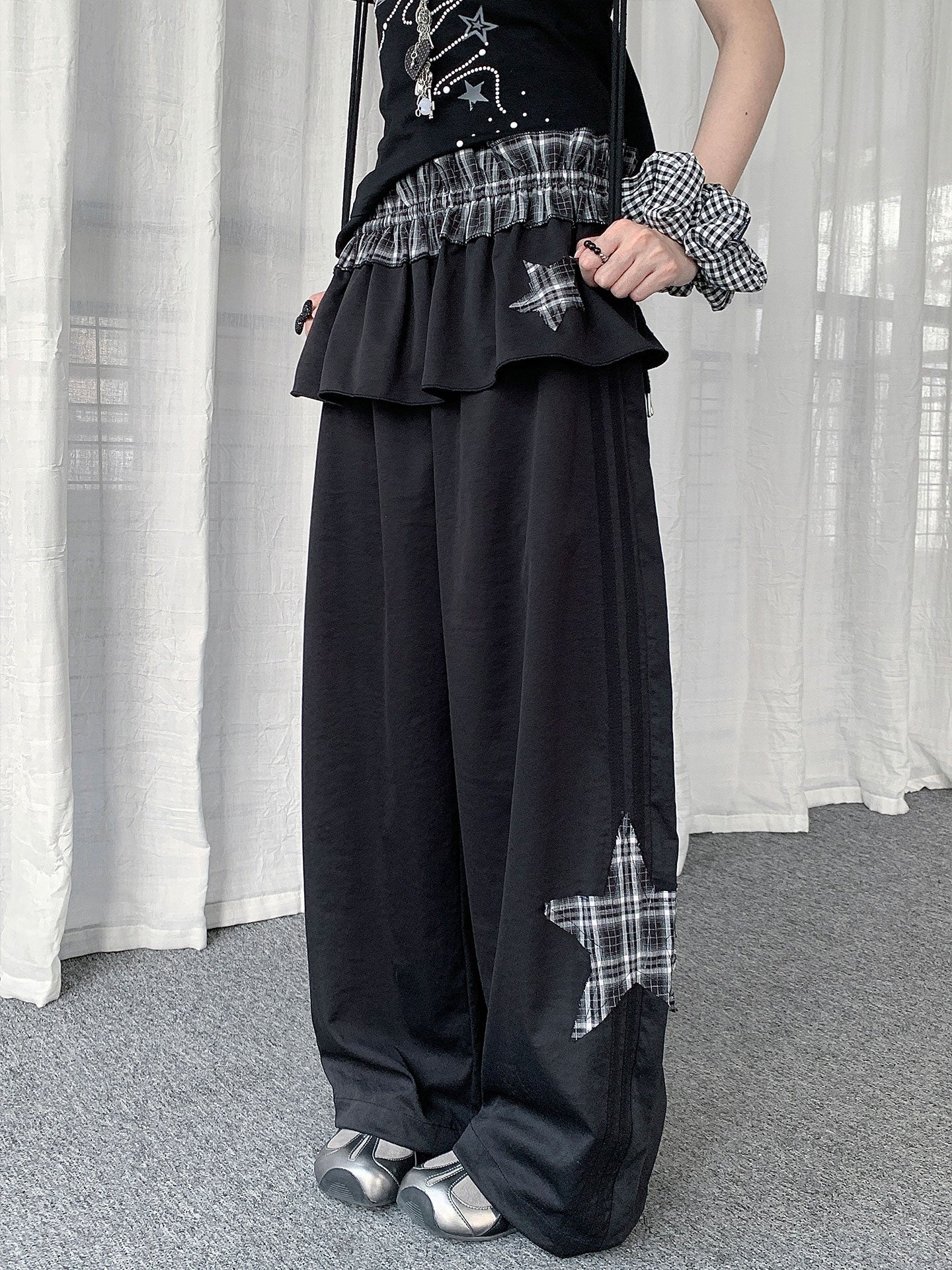 Star Patch Layered Overskirt Wide-Leg Pants Set