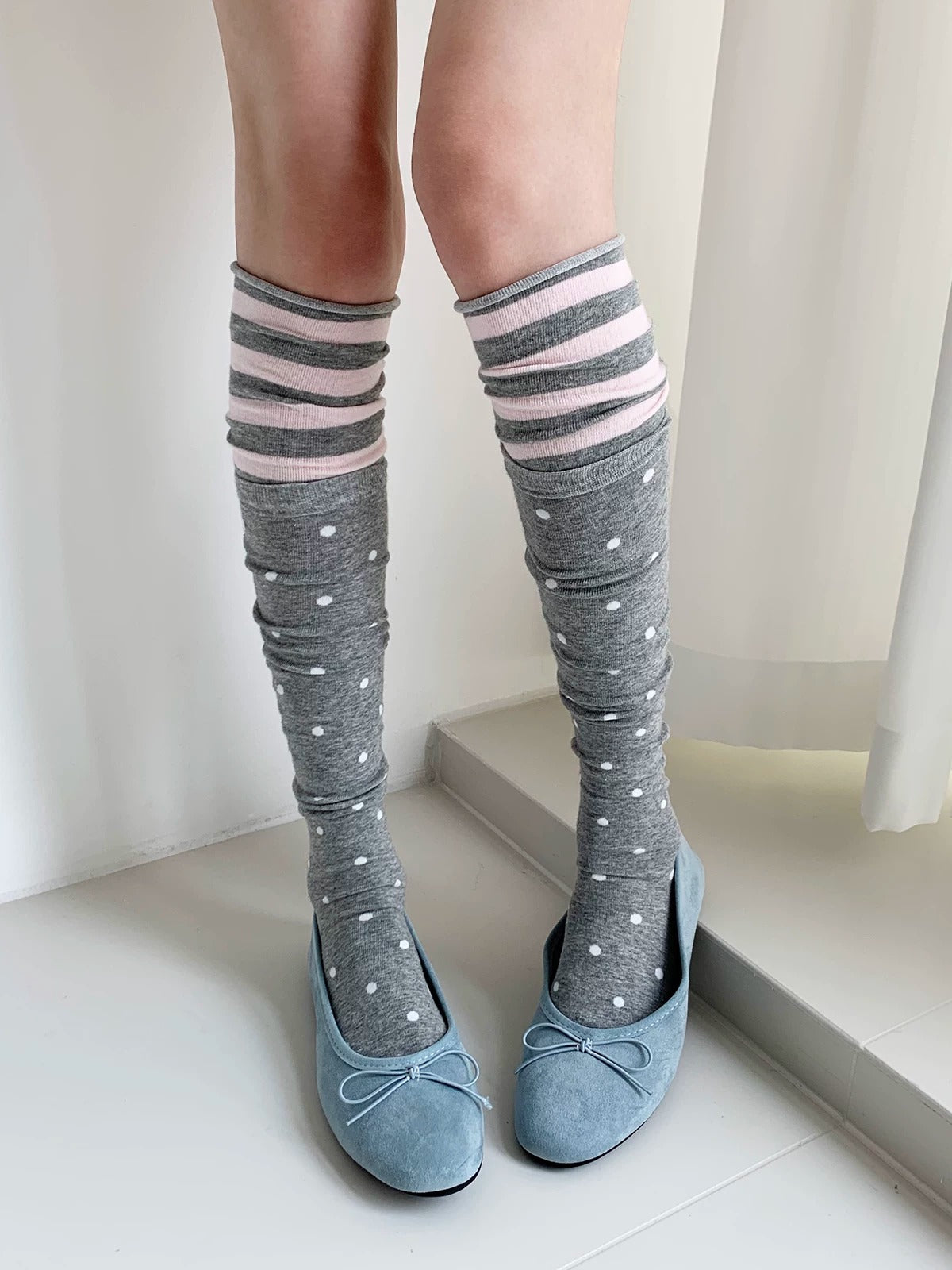 Lace Trim Patchwork Over-the-Knee Socks