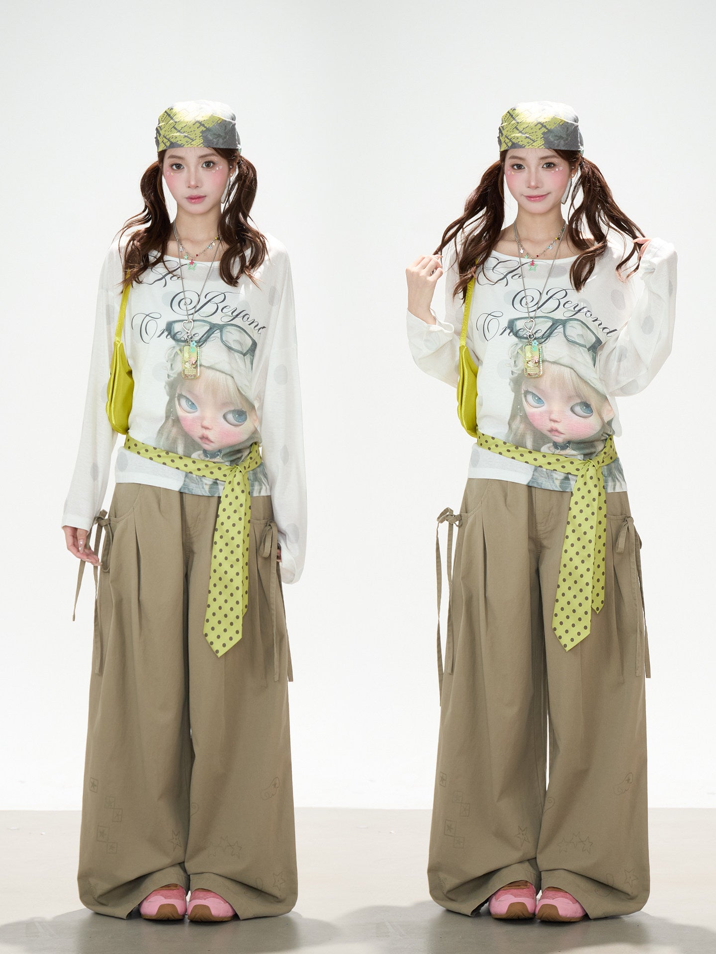 Dreamy Doll Print Oversized Long Sleeve Top