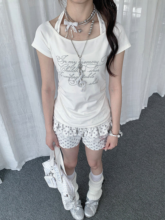 Ivory Halter Faux-Layer Script Fitted Tee