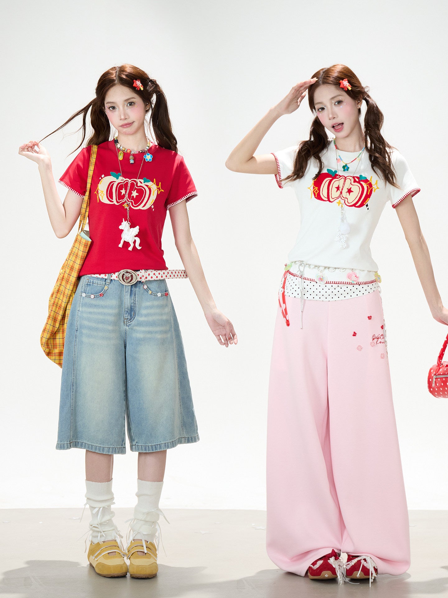 Apple Star Graphic Baby Tee & Denim Bermuda Pants