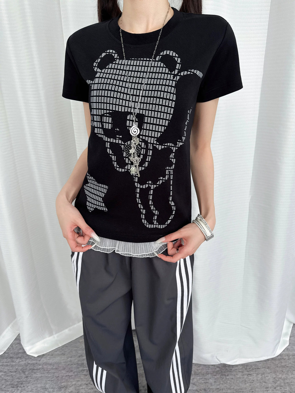 Pixel Teddy Graphic Fitted Tee
