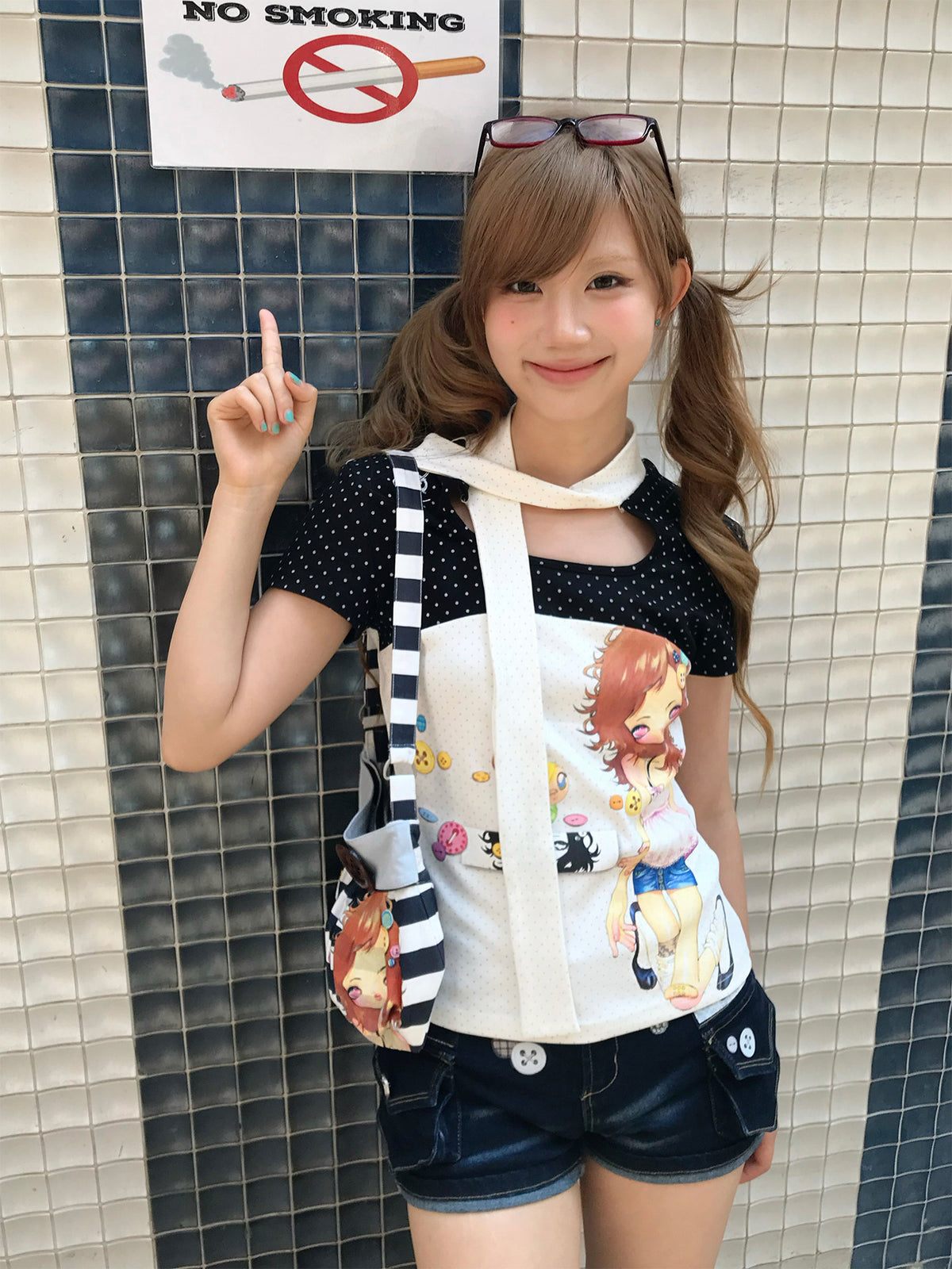 Polka Dot Bow-Tie Graphic Fitted Tee