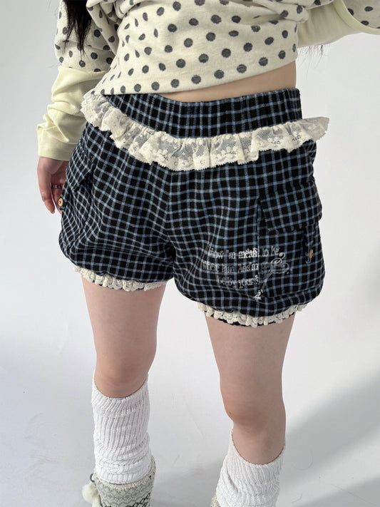 Plaid Lace-Trim Bloomer Shorts