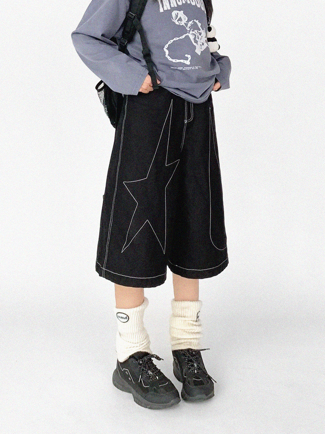 Falling Star Contrast-Stitch Wide-Leg Culottes