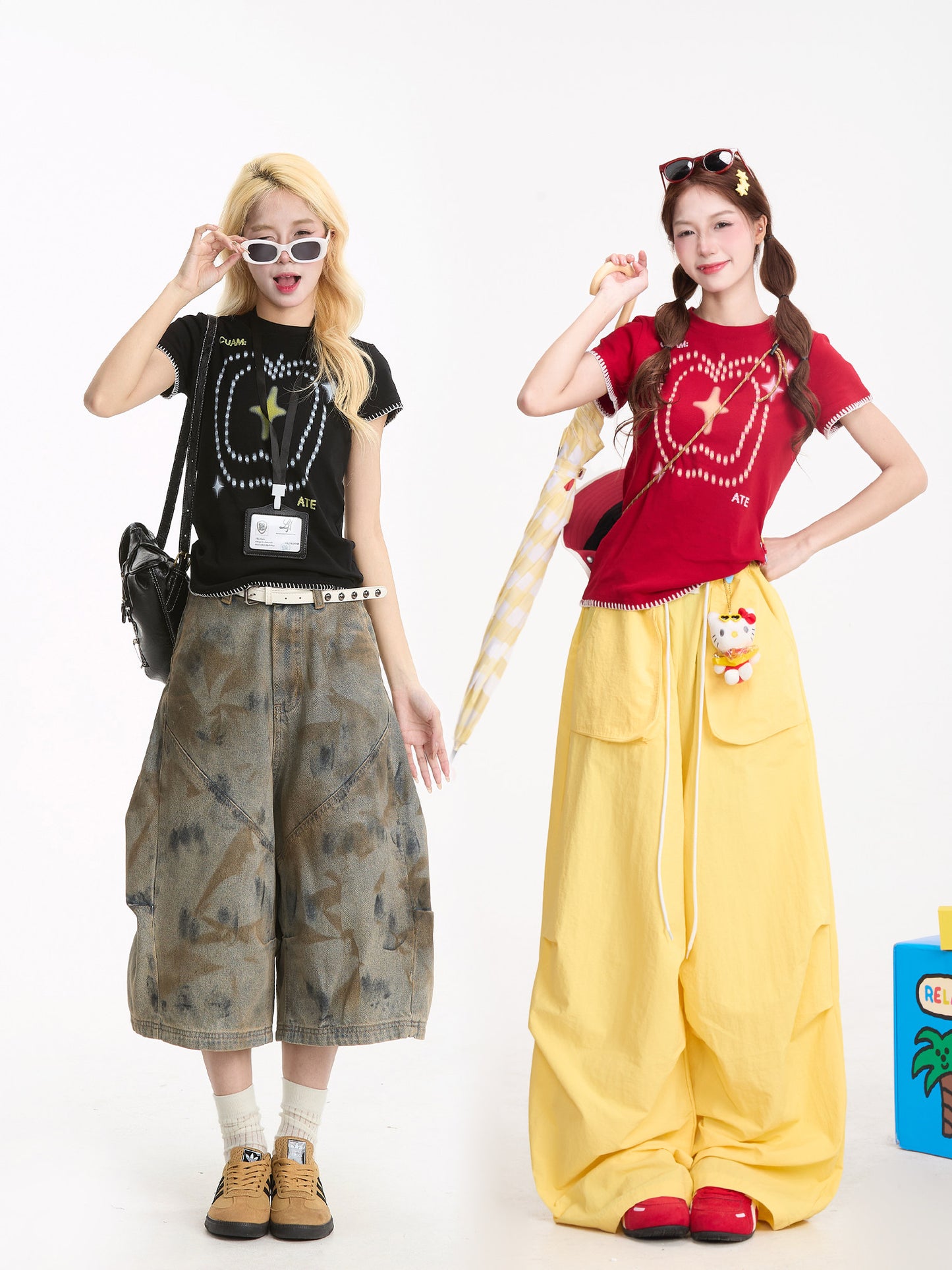 Red Star Baby Tee & Yellow Wide-Leg Pants