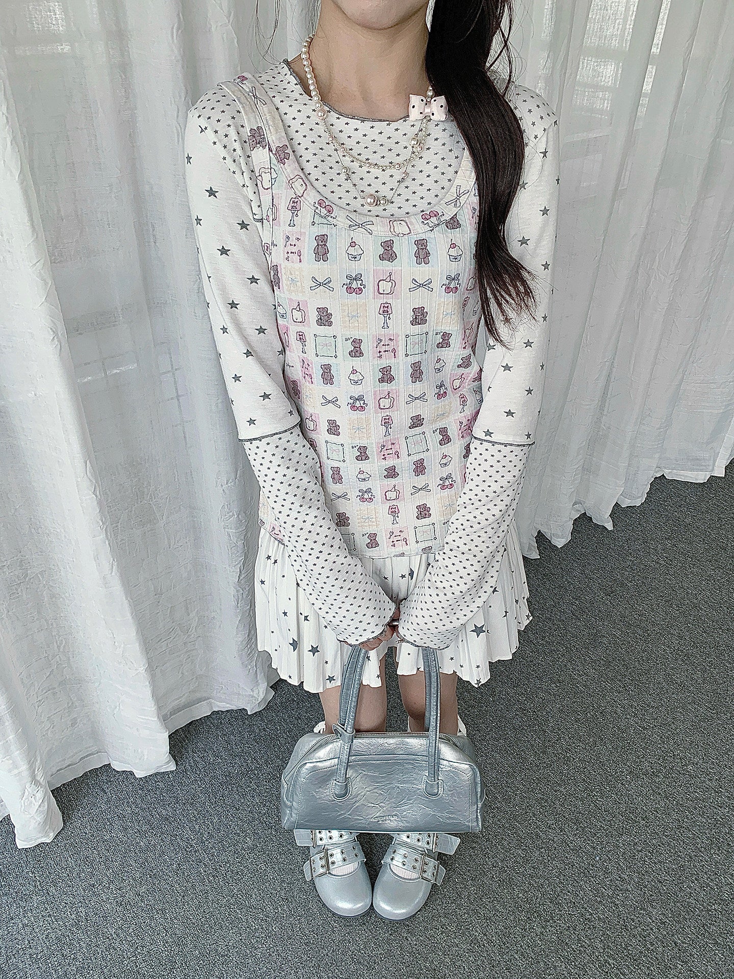 Ivory Star Bear Layered Two-Piece Top Set