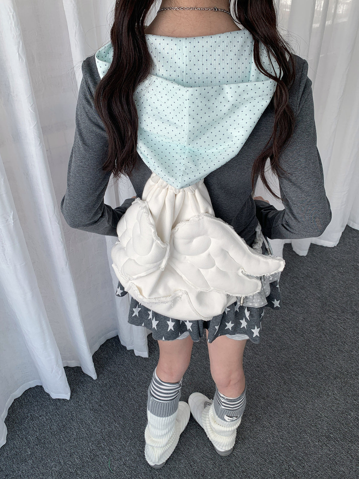 Polka Dot Layered Hooded Long Sleeve Top