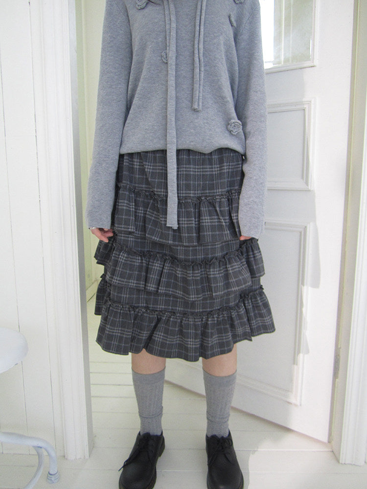 Vintage Gray Plaid Tiered Ruffle Skirt