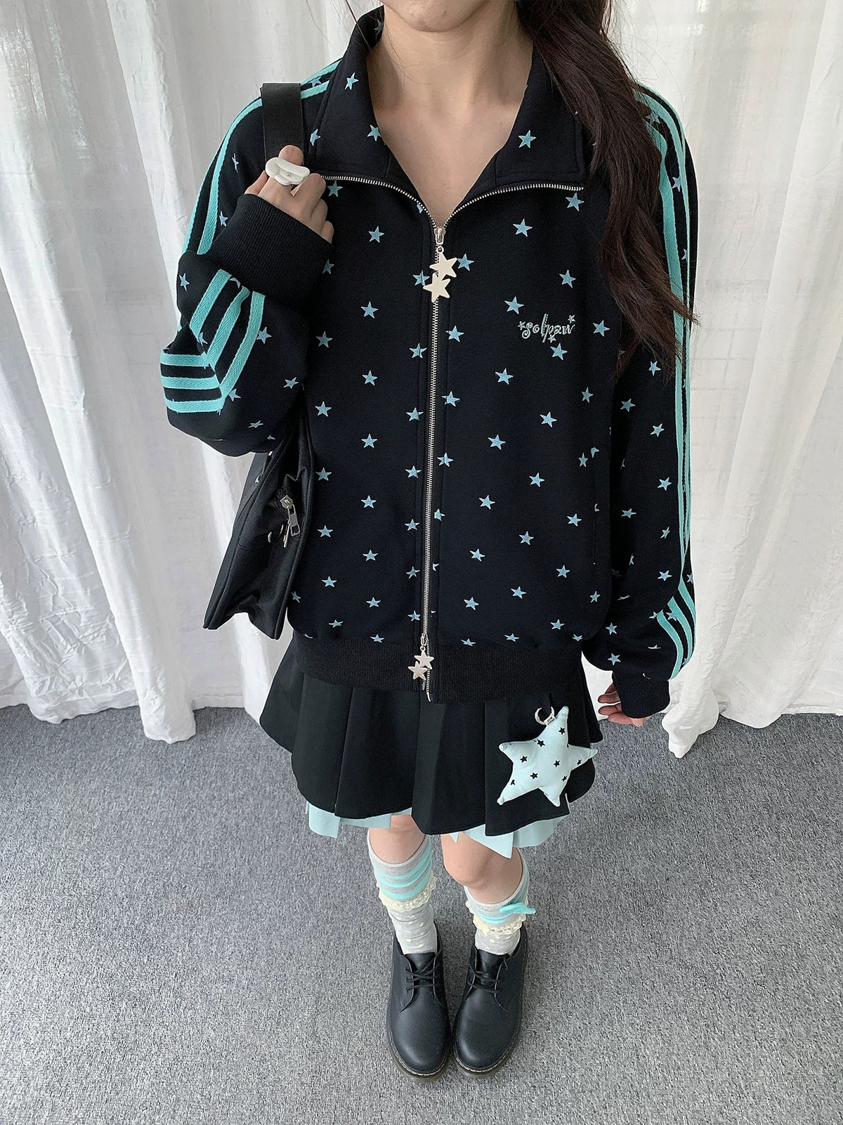 Star Print Double-Zip Track Jacket