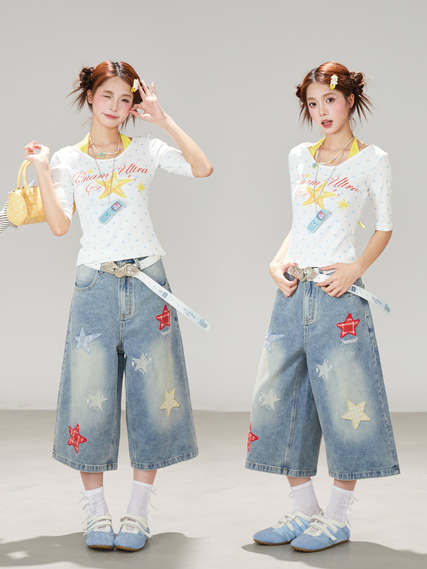 Blue Star Wide-Leg Denim Pants
